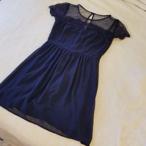 Navy blue lacy short sleeve dress